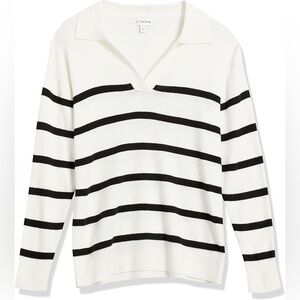 The Drop Black & White Striped Long Sleeve Sweater